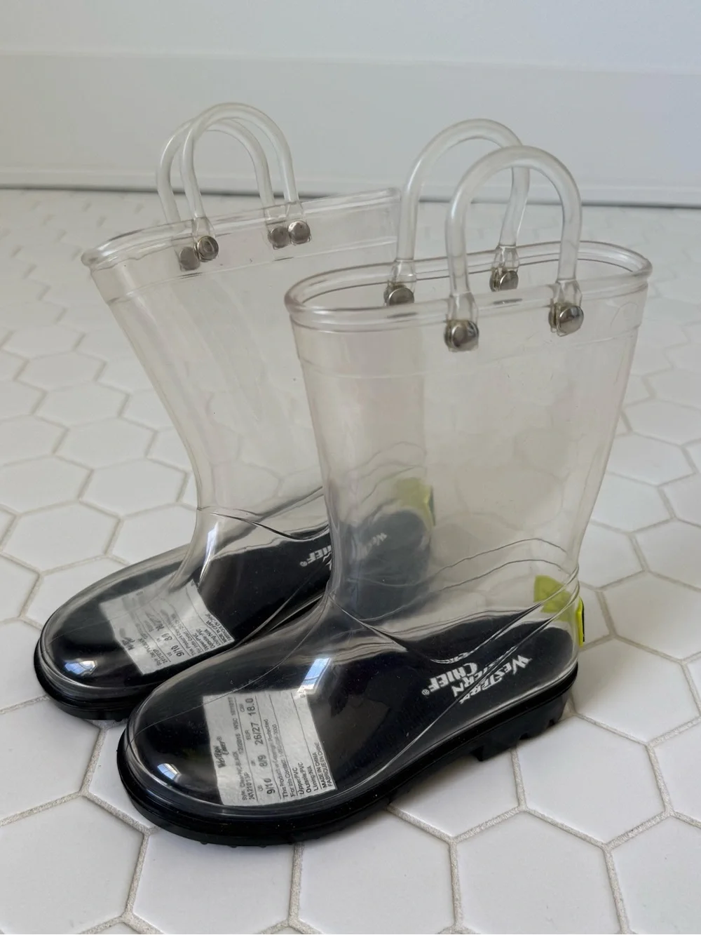 Clear Transparent Kids Rain Boots with Black Soles